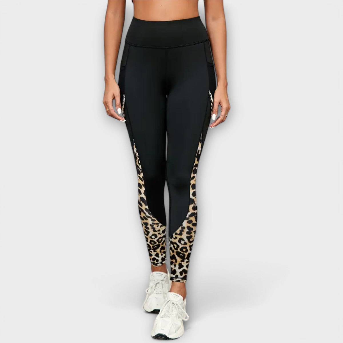 Marti | Højtaljede leopardleggings med mesh og sidelomme