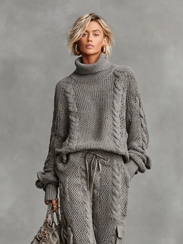 Frida | Afslappet strikket sweater- og buksesæt