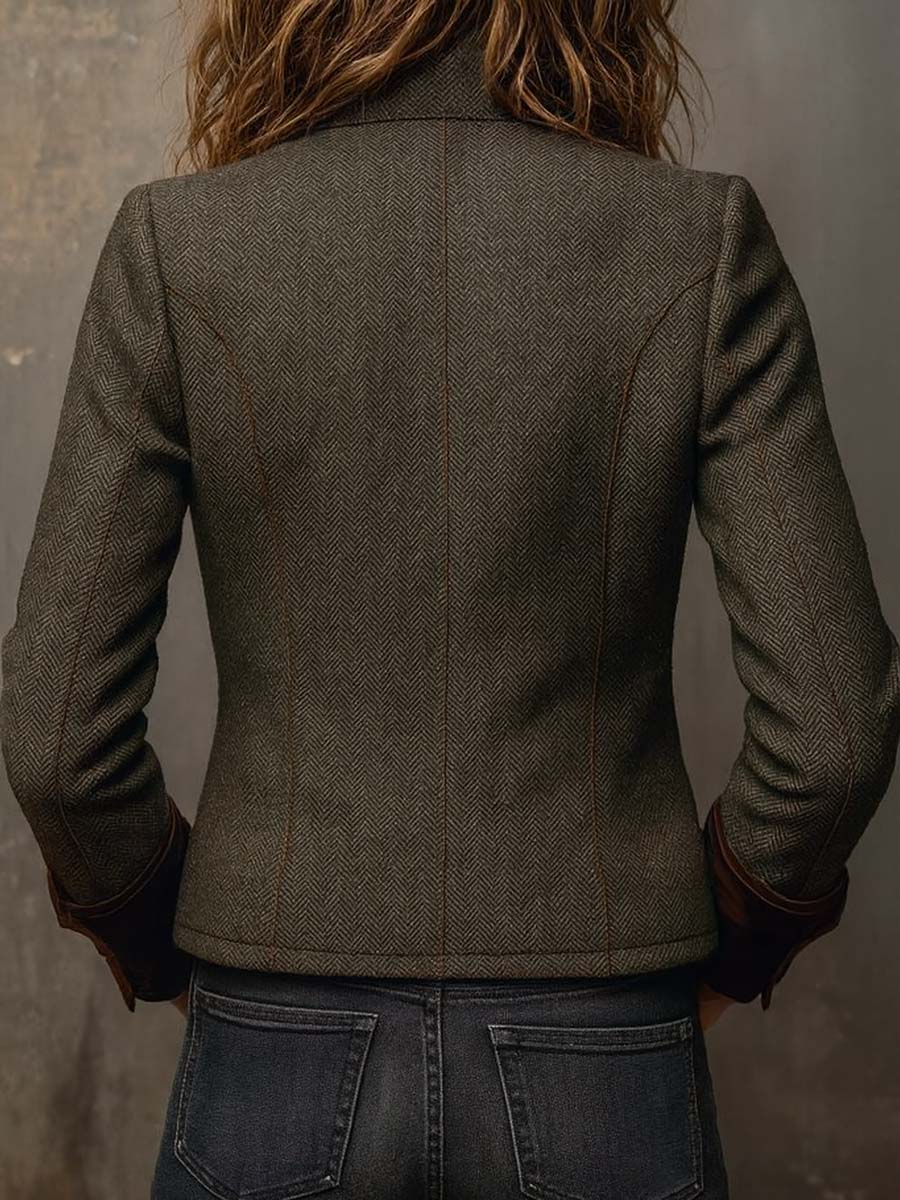 Frida | Vintage-blazer med sildebensmønster og kontrastkanter