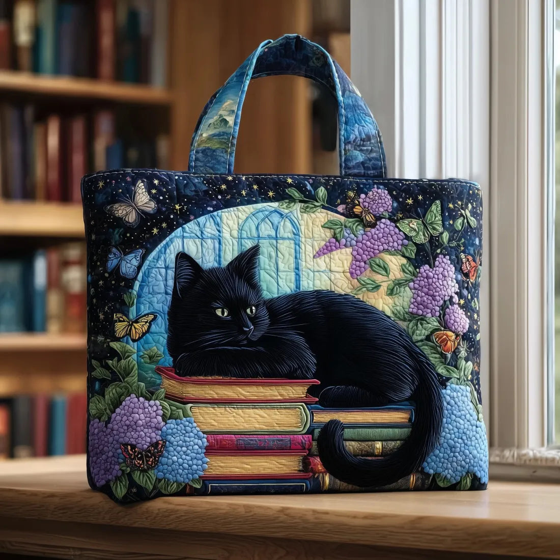Håndlavet taske med Chat Noir på bøger