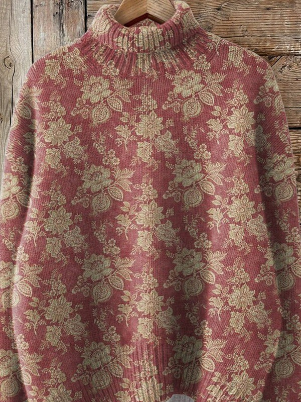 Karla | Varm rollkravebluse med blomsterprint