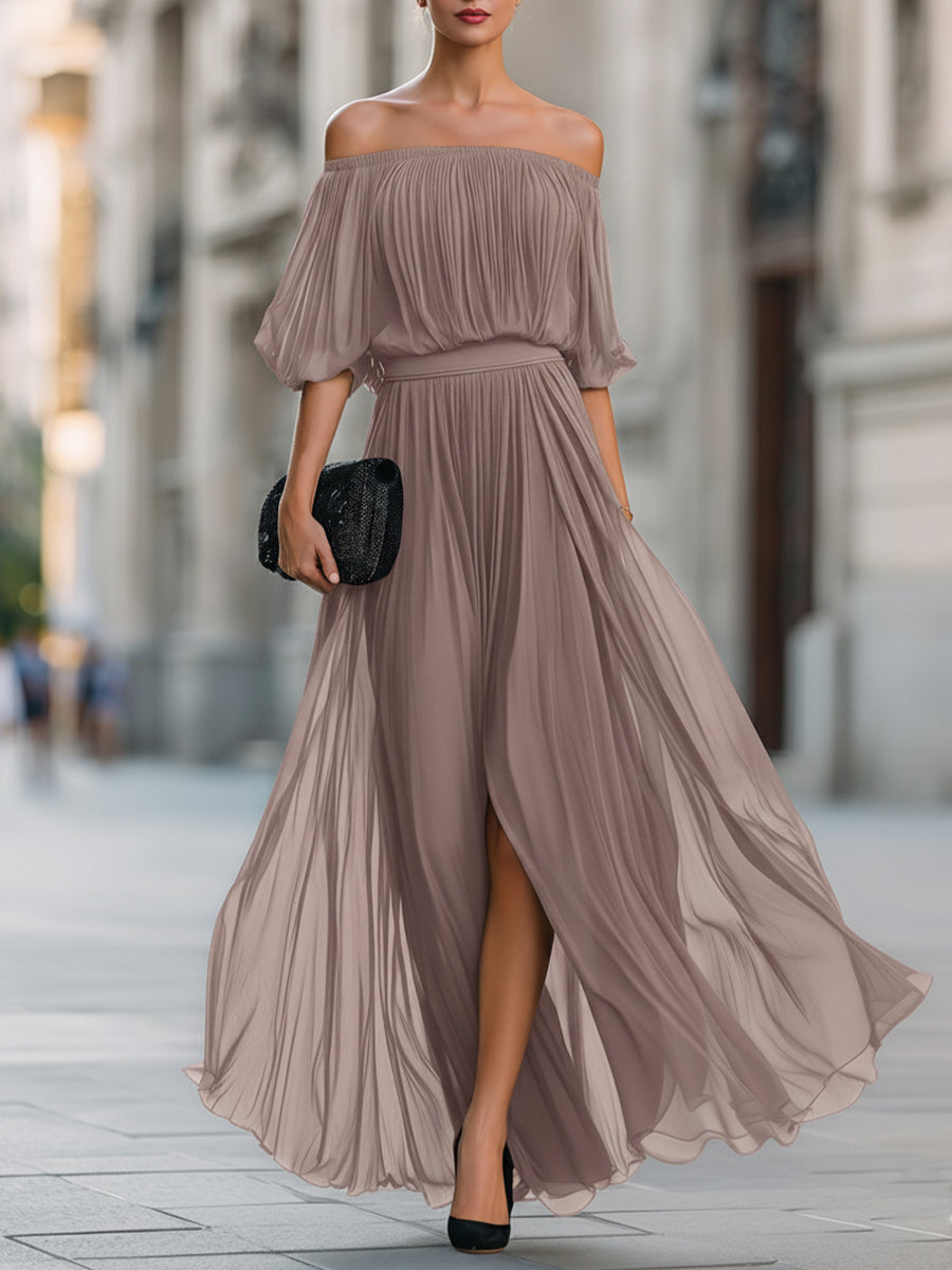 Serafina | Skulderfri maxi-kjole i chiffon