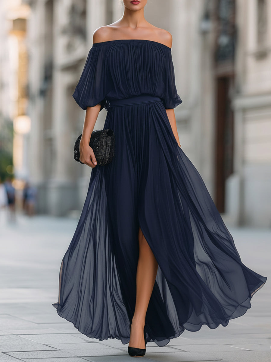 Serafina | Skulderfri maxi-kjole i chiffon