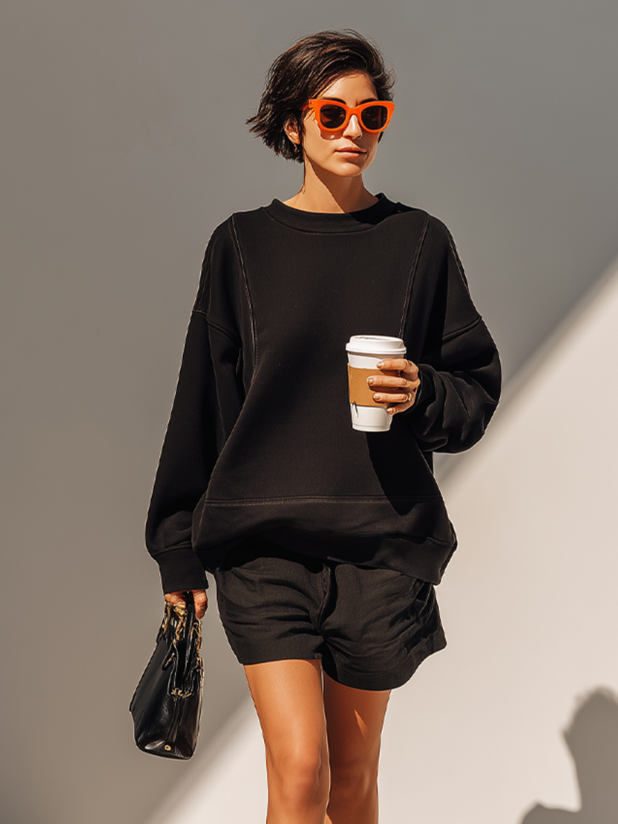 Maja | Afslappet bomuldslook top- og shortssæt