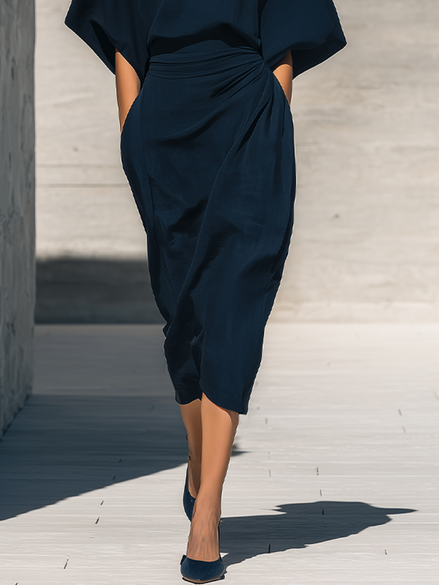 Elina | Stilrent bomuldslook bluse- og nederdelssæt