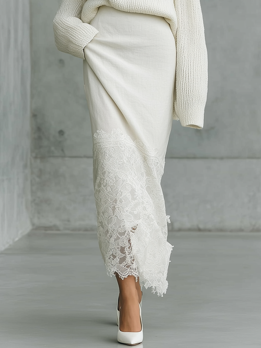 Iselin | Blonde bomuldslook sweater- og nederdelssæt