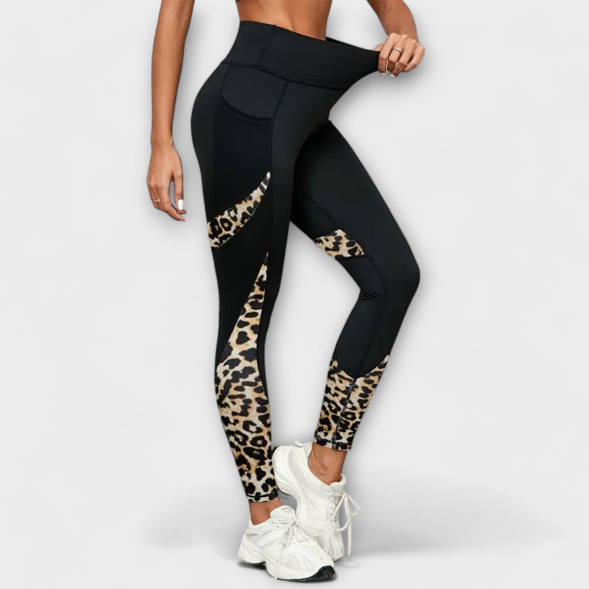 Marti | Højtaljede leopardleggings med mesh og sidelomme