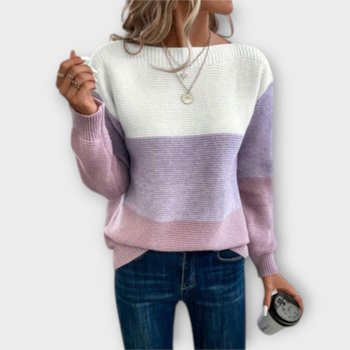 Vier™ - Elegant trefarvet patchworktrøje
