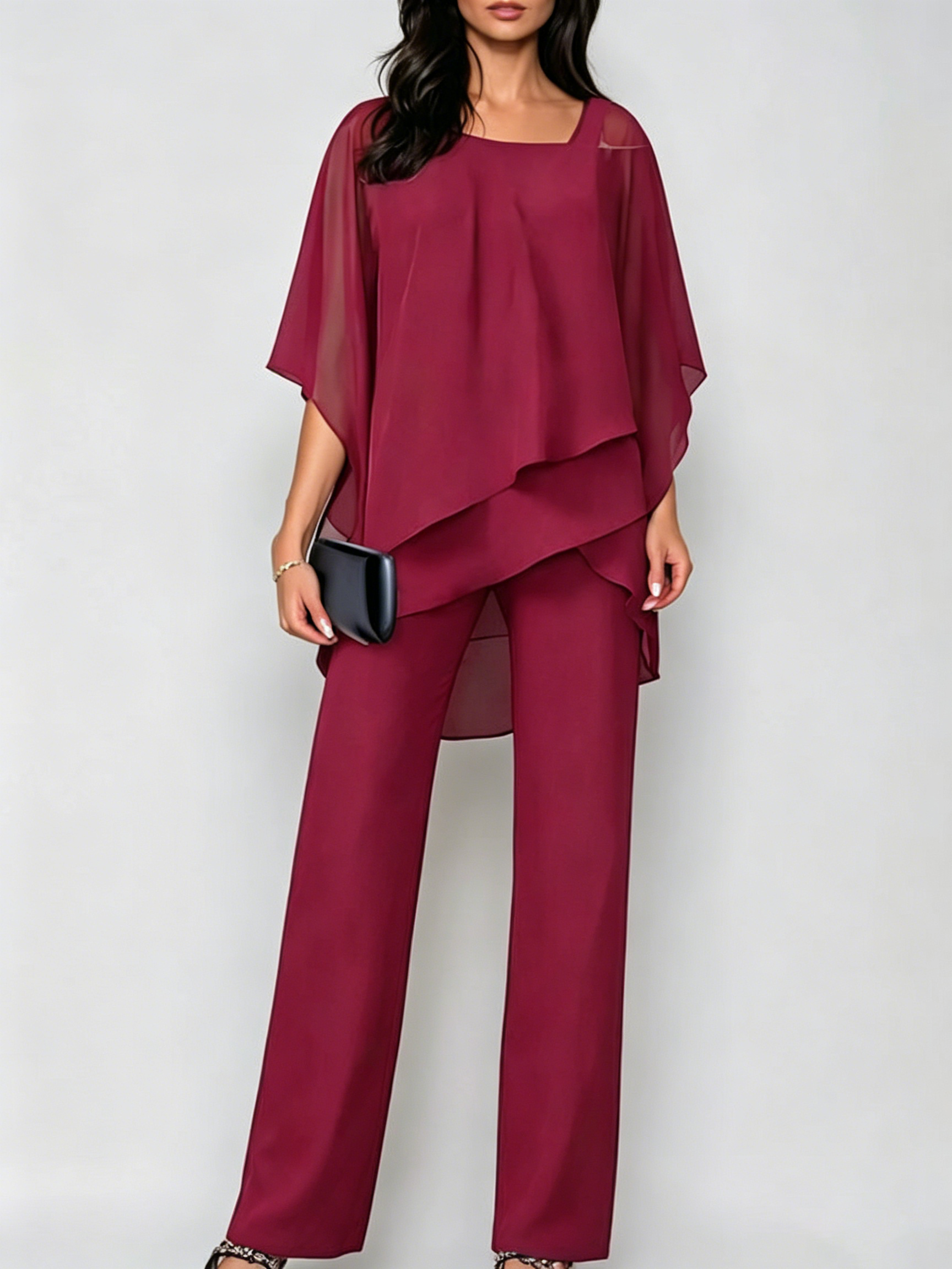 Amalie | Sæt med top og bukser med chiffon med off-shoulder