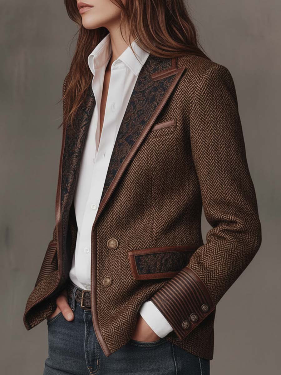 Astrid | Blazer med sildebensmønster og printdetaljer