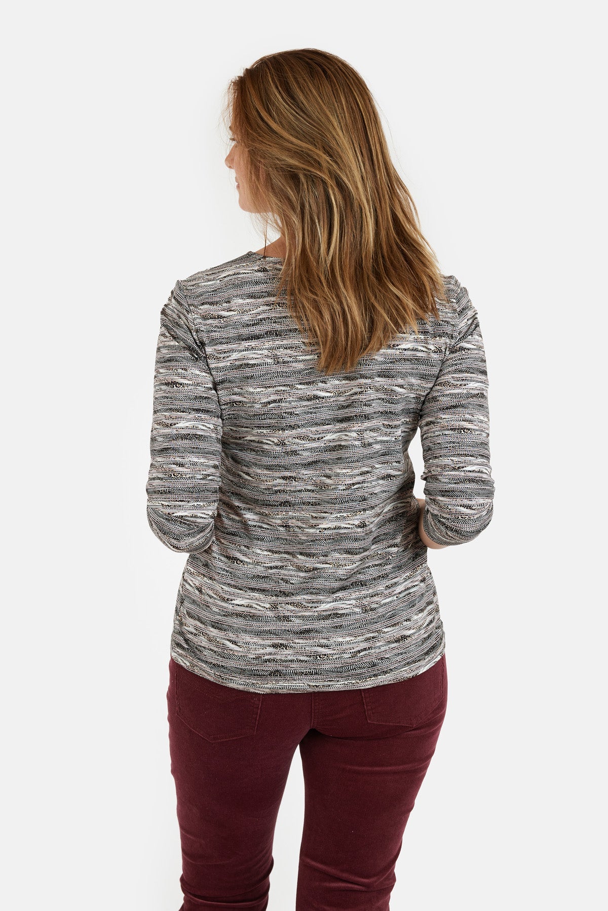 3/4 Ærmet T-shirt - Grå / Rosa Mix - Mønstret