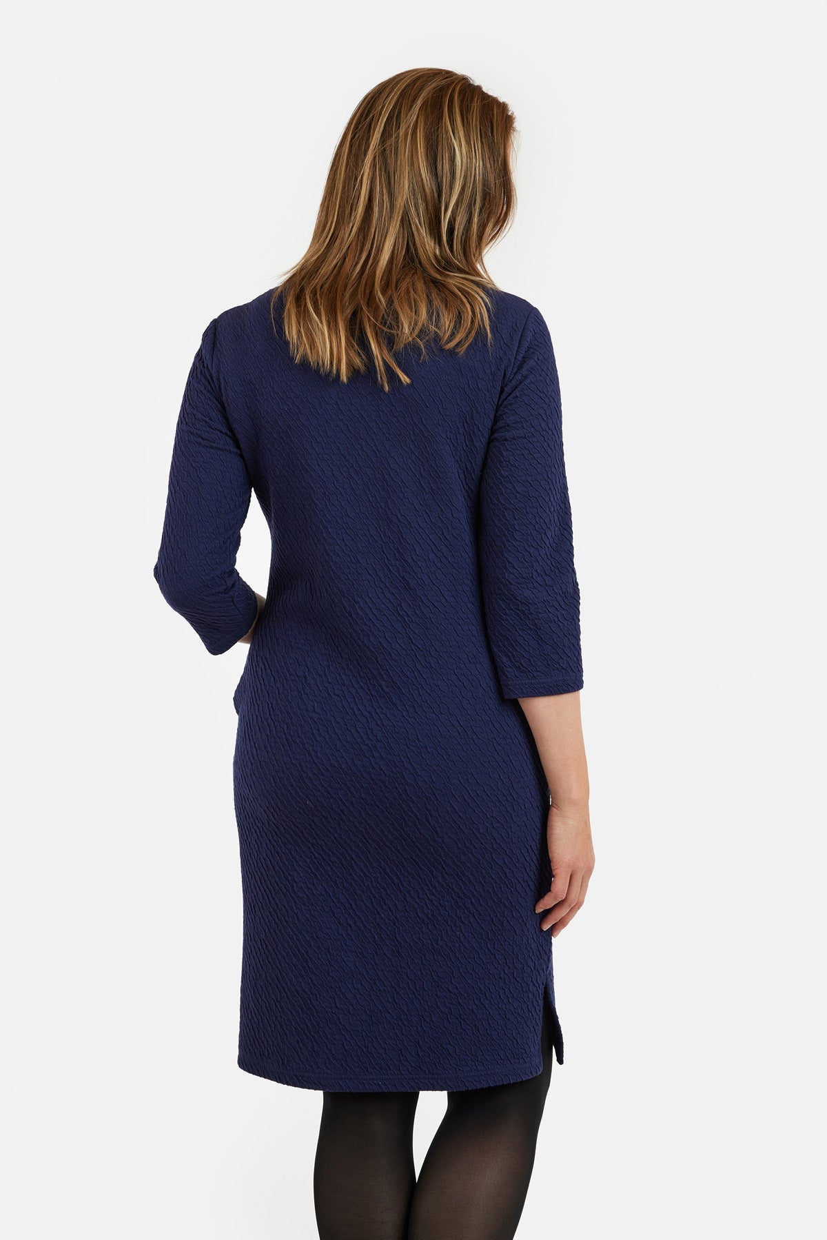3/4 Ærmet Kjole - Navy - Knap Detalje