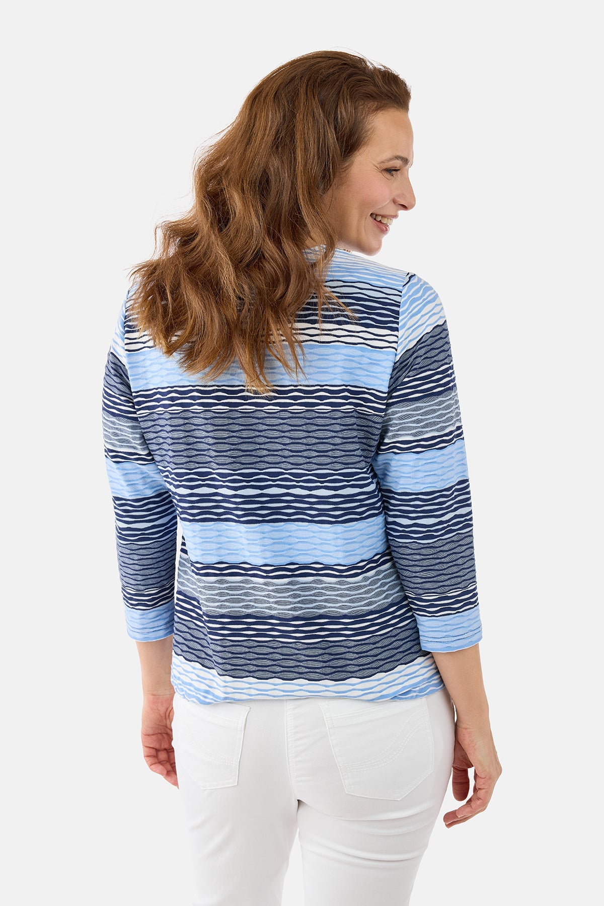 3/4 Ærmet T-shirt - Blå Mix - Stribet