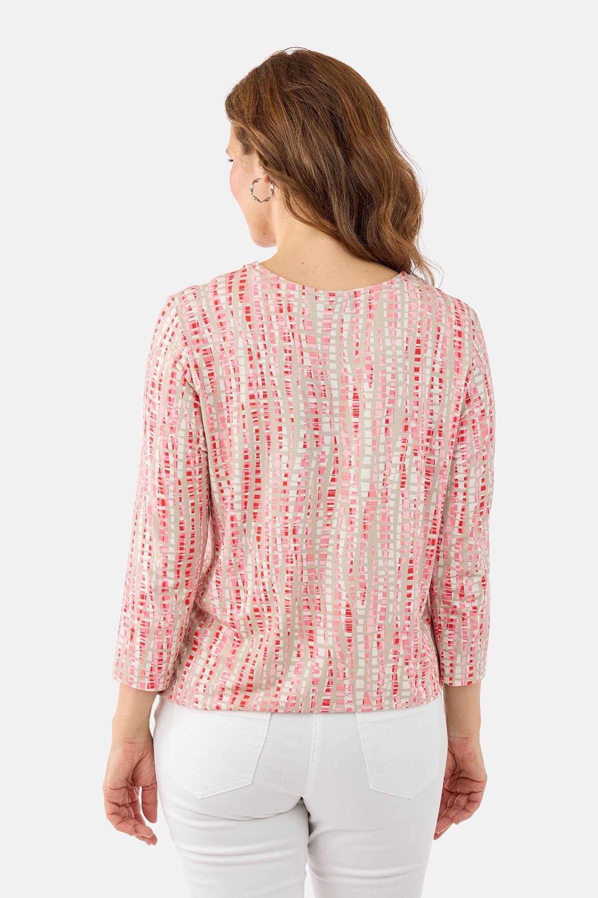 3/4 Ærmet T-shirt - Beige / Rosa - Læg Detalje