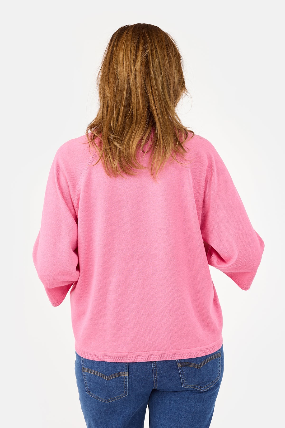 3/4 Ærmet Strik - Pink - Rund Hals
