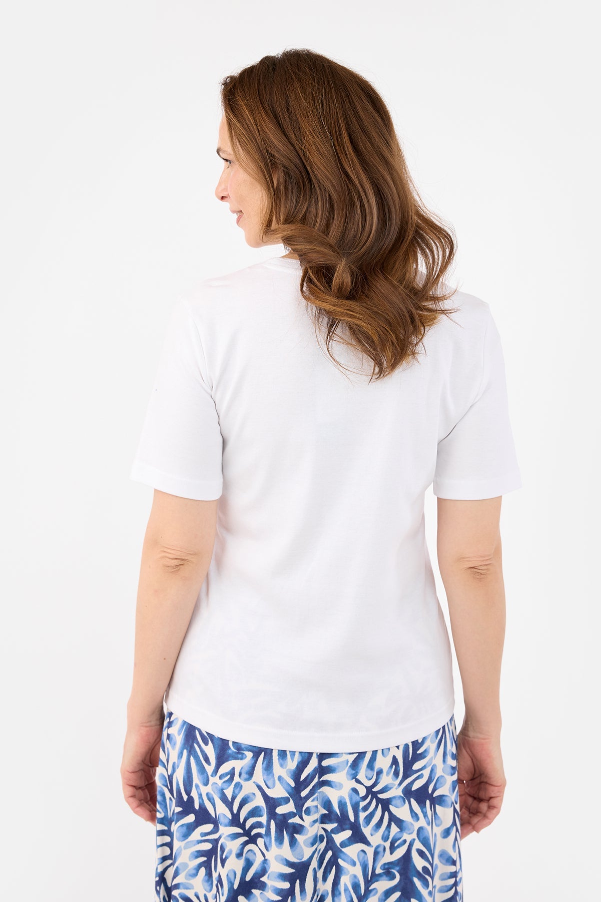 Kortærmet T-shirt - Hvid / Blå - Med Print
