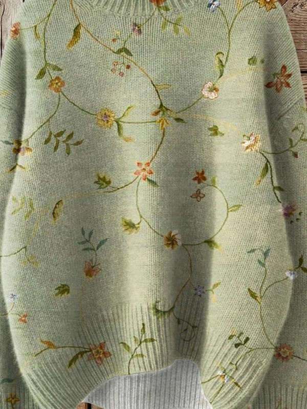 Mille | Blød striktrøje med blomsterprint med kunstprint med vintage look