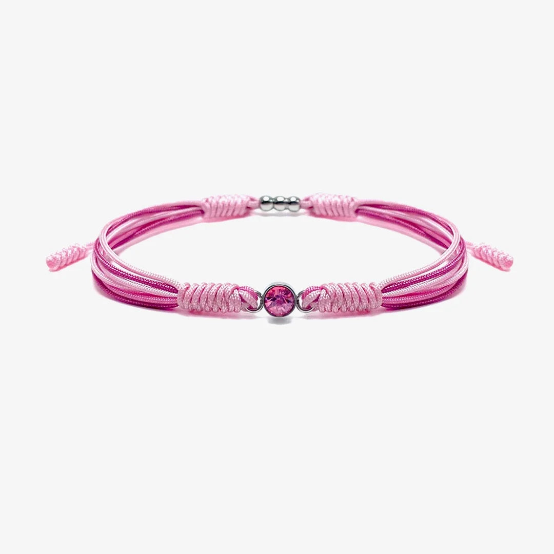 Brystkræftbevidsthed – Pink rund diamantarmbånd med snor | 1+1 gratis i dag