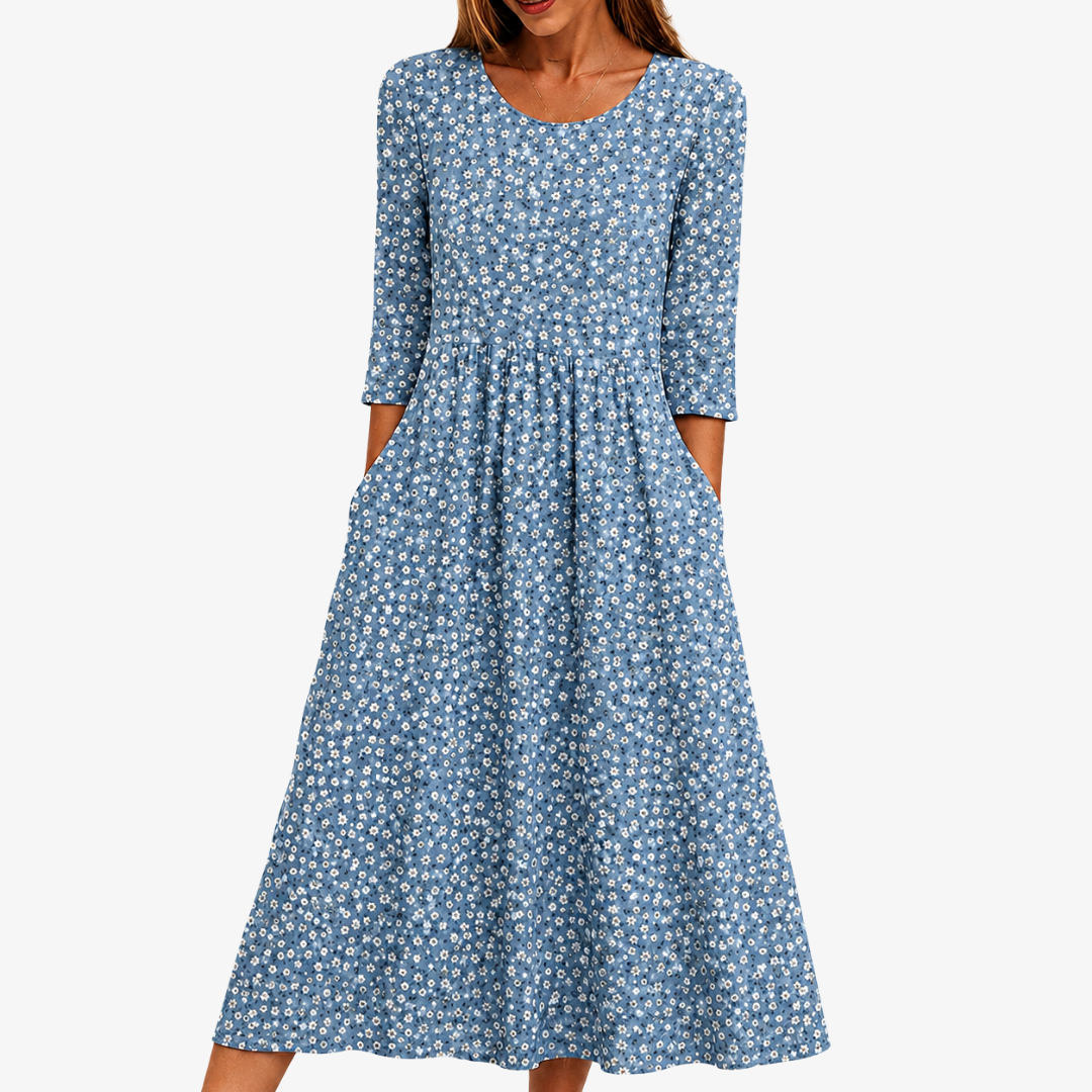 Agnes | Midikjole med blåt blomsterprint