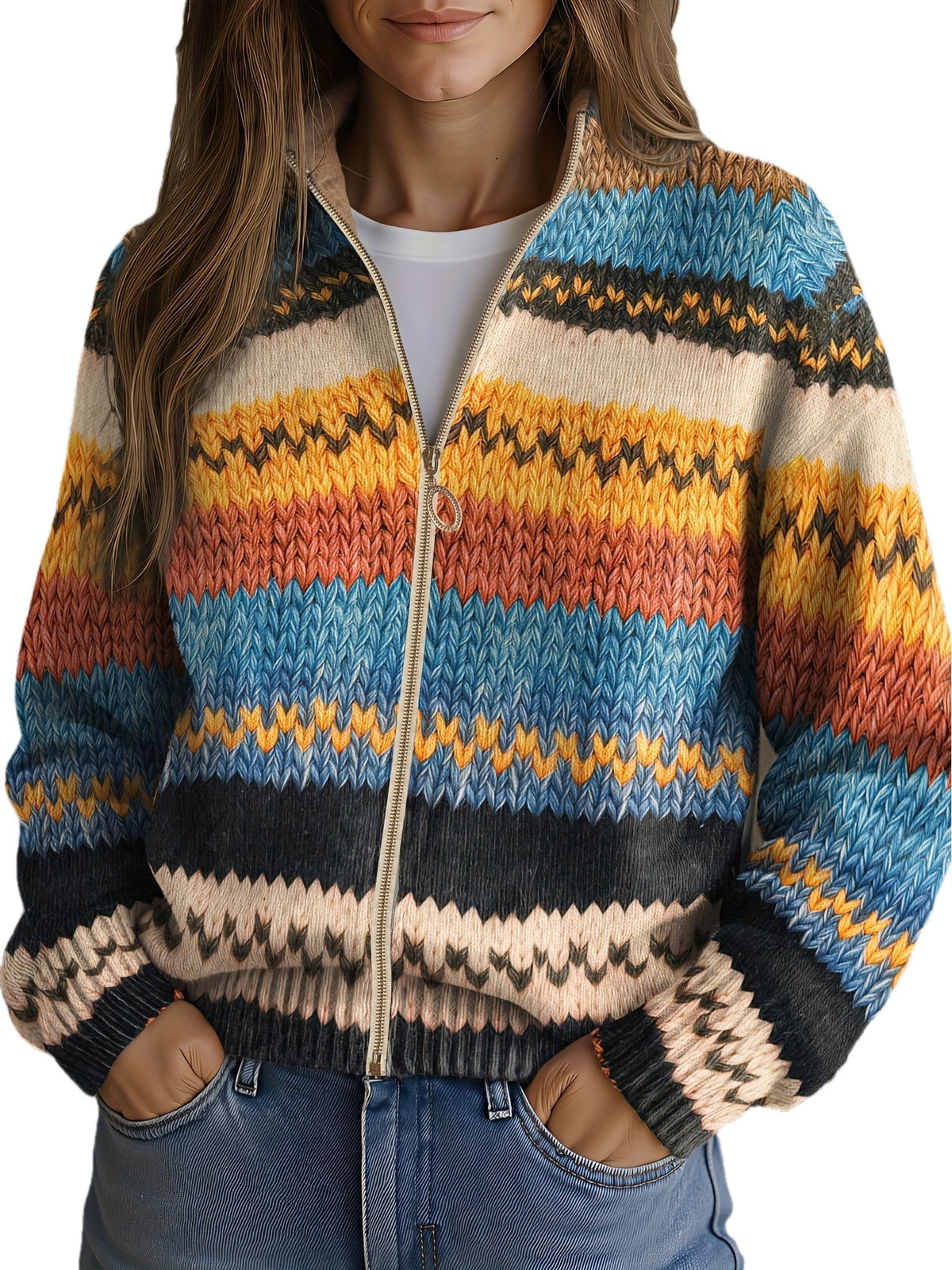Beatrix | Strikket cardigan med zigzagstriber