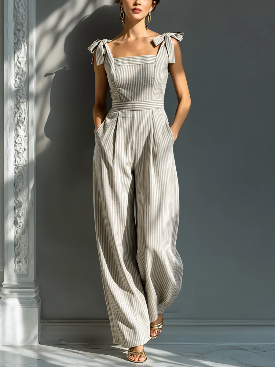 Naja | Stribet jumpsuit i hørblanding