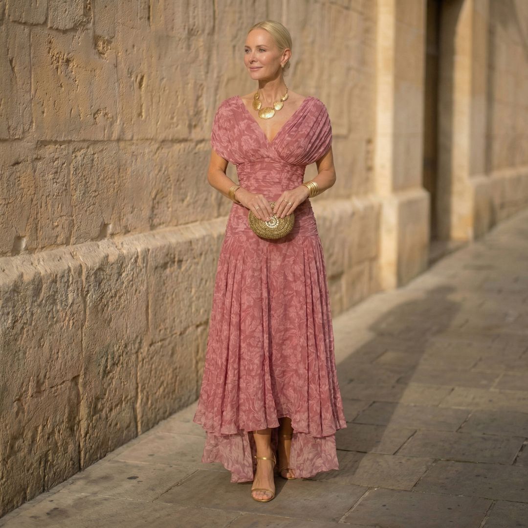 Amelia | Elegant flydende kjole i rosa