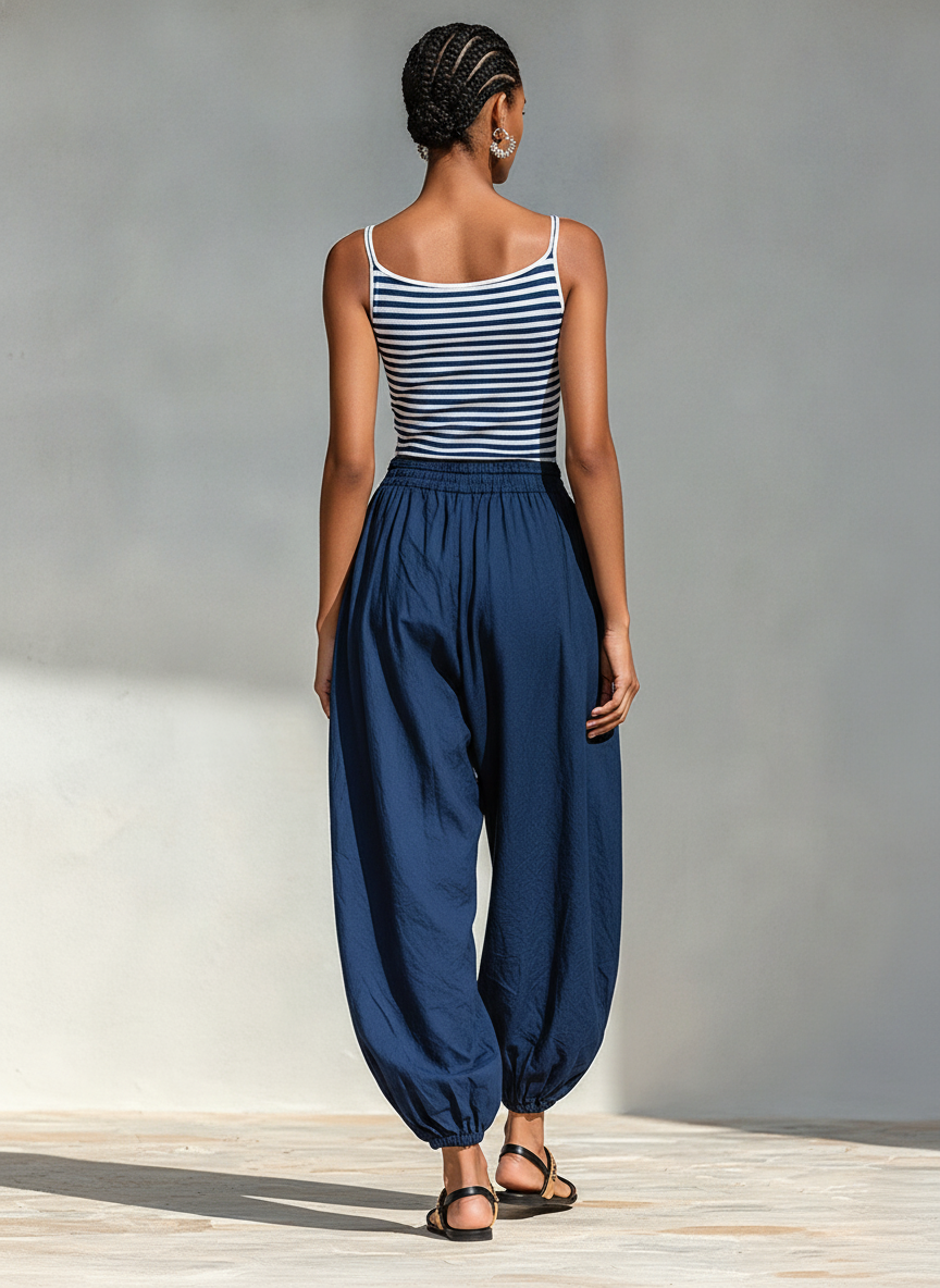 Sofie | Stribet bomuldslook cami-top- og buksesæt