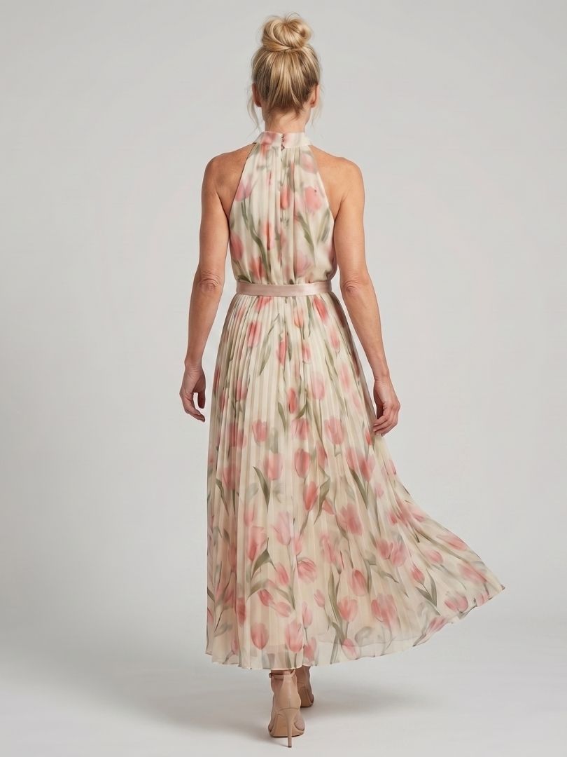 Aurelle | Midikjole med floral halsudskæring