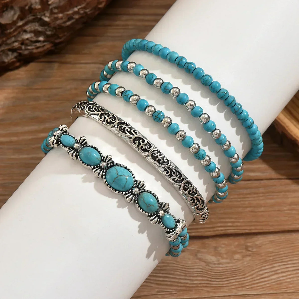 Boho-armbåndssæt med turkise perler