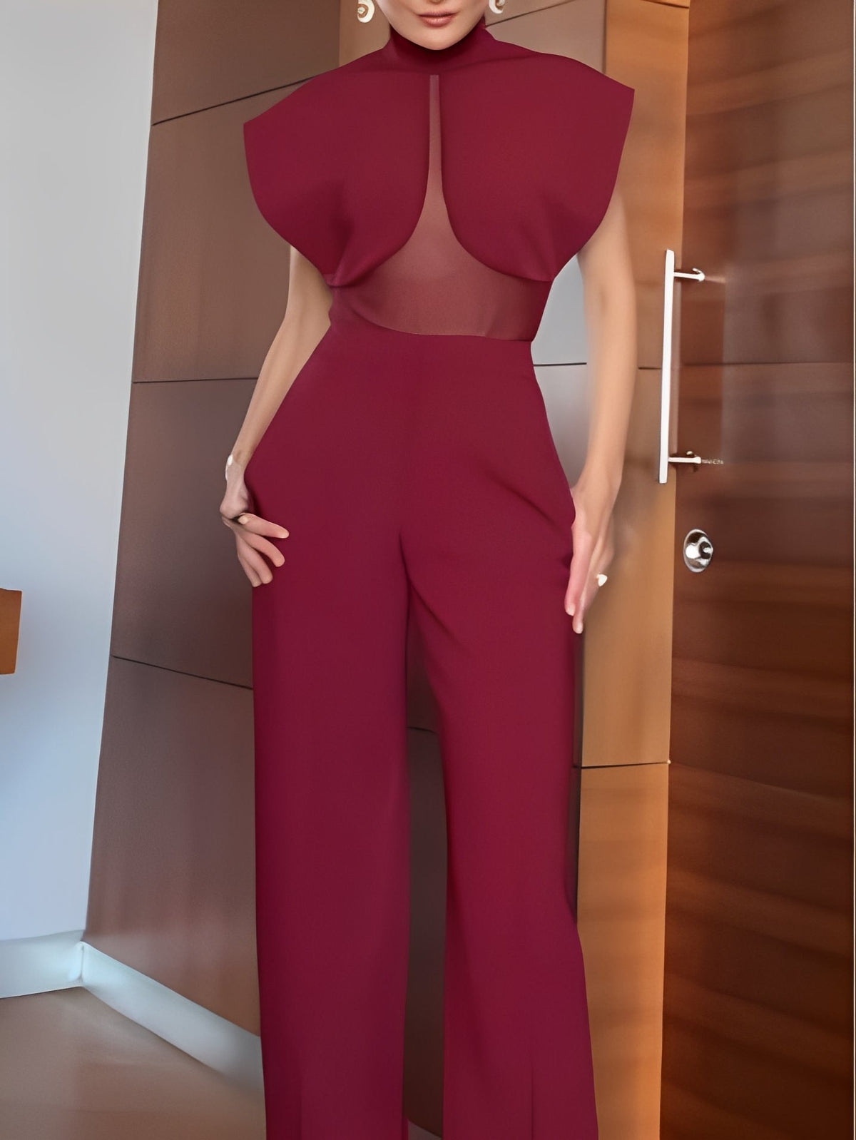Laura | Bordeaux sæt med top og bukser med patchwork med mesh