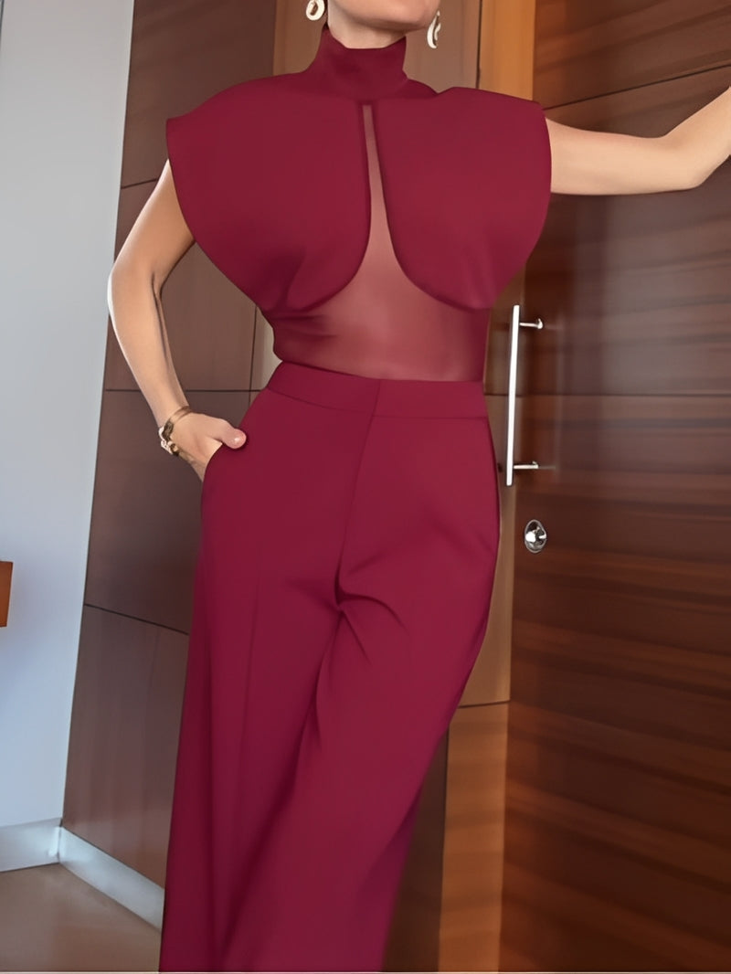 Laura | Bordeaux sæt med top og bukser med patchwork med mesh