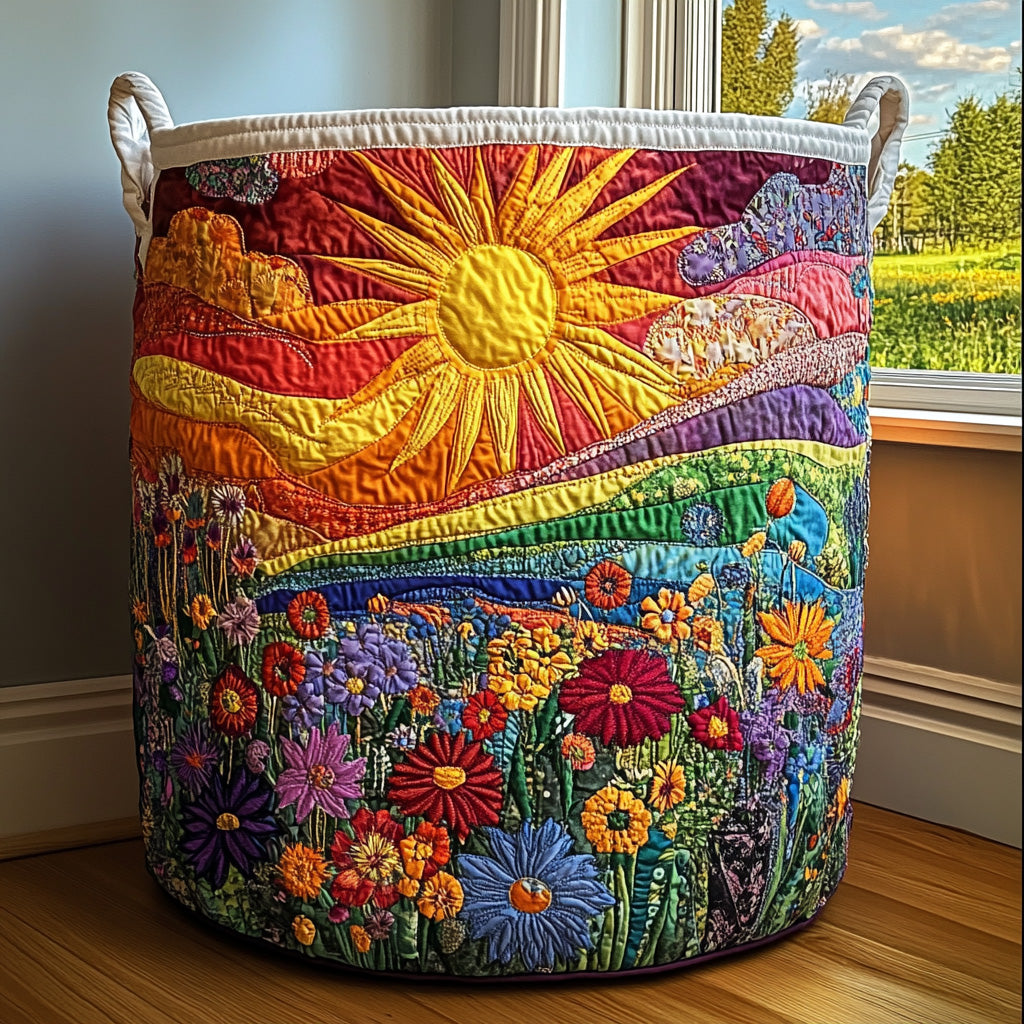 Amelia | Quiltet vasketøjskurv med solmotiv