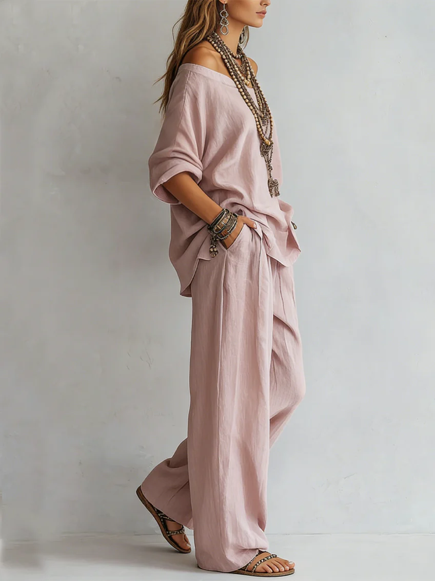 Alma | Sæt med top og bukser med vide ben med off-shoulder