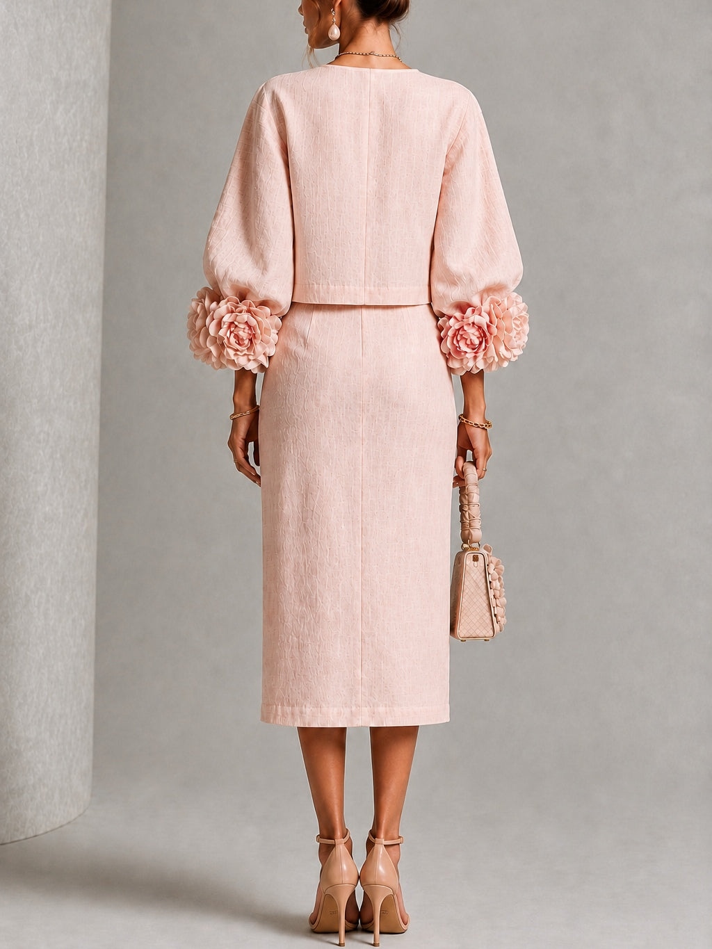 Cecilie | Rosa sæt med top og nederdel med blomsterprint