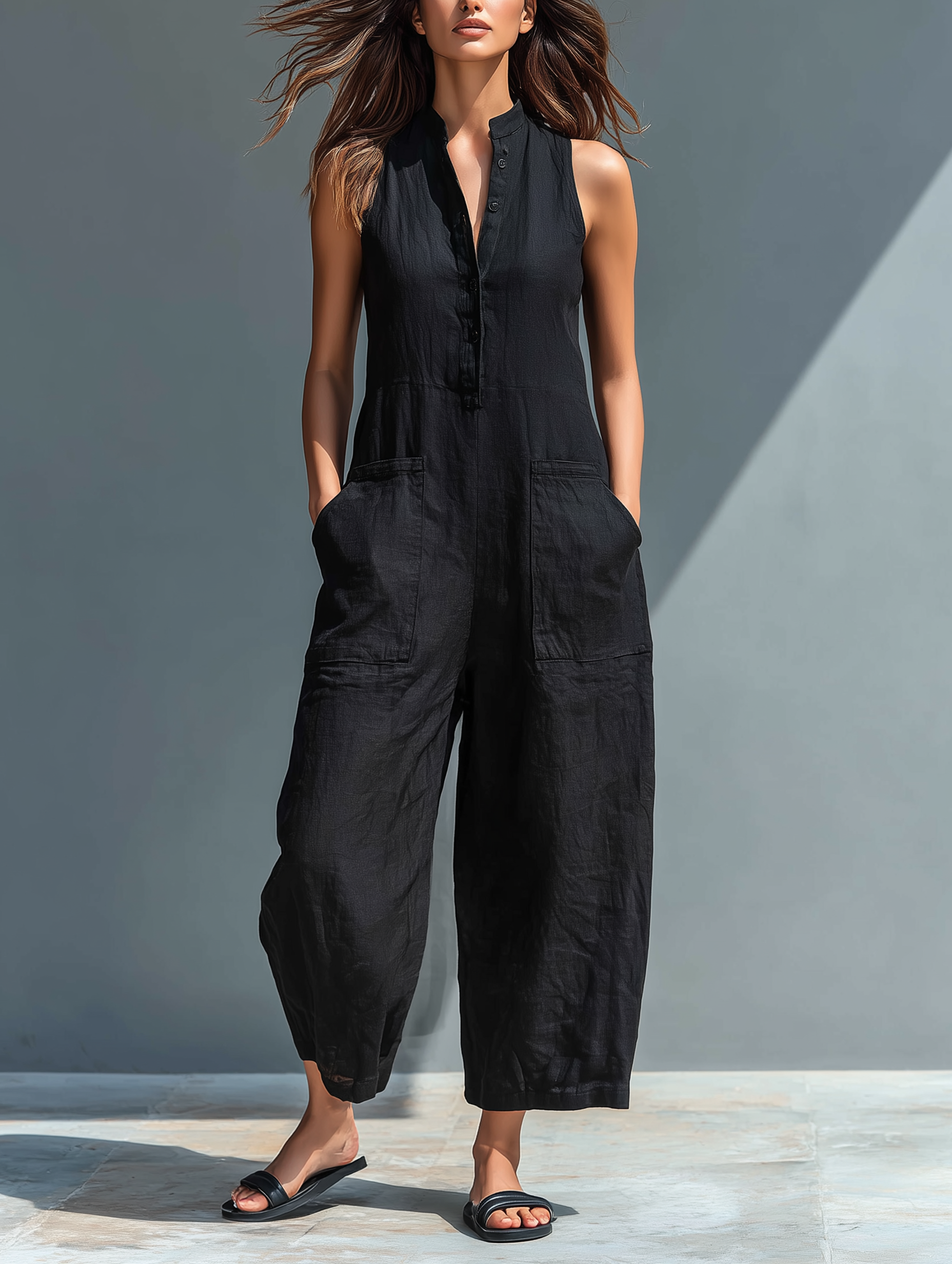 Mia | Ærmeløs jumpsuit med knaplukning