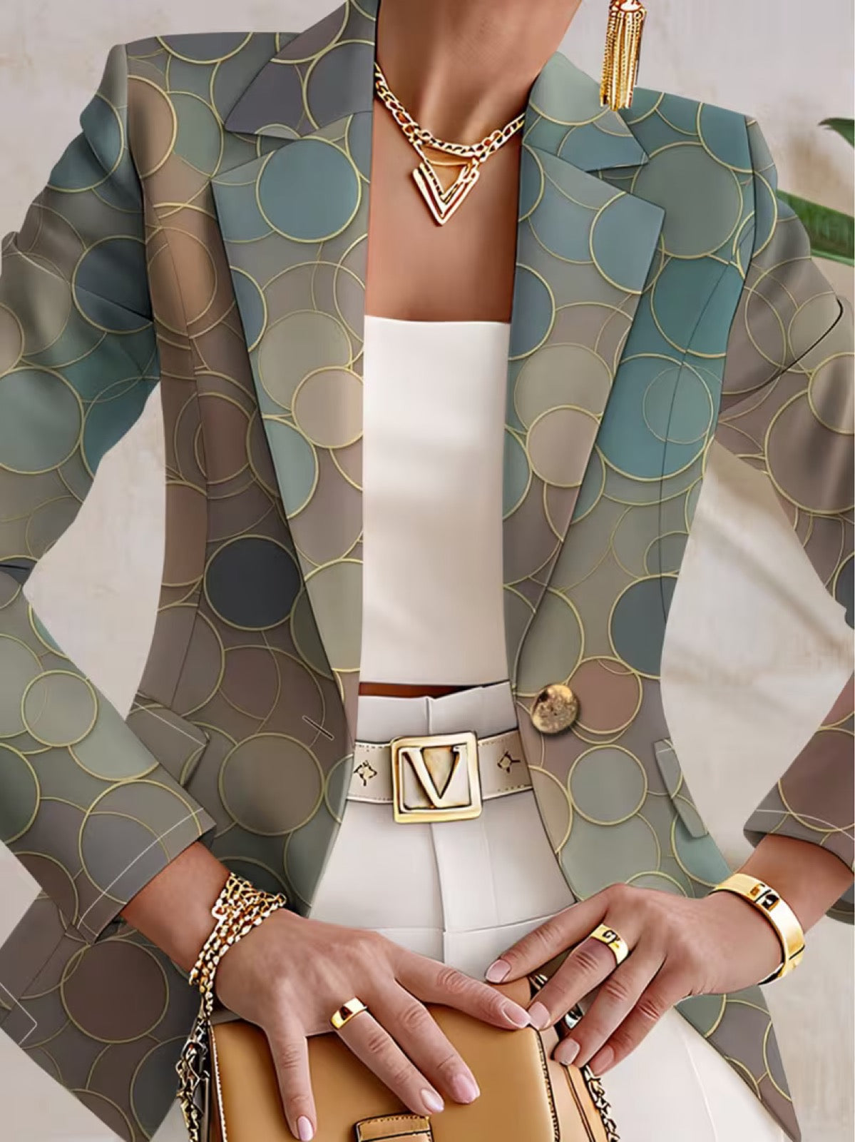 Frida | Taillieret blazer med cirkelprint