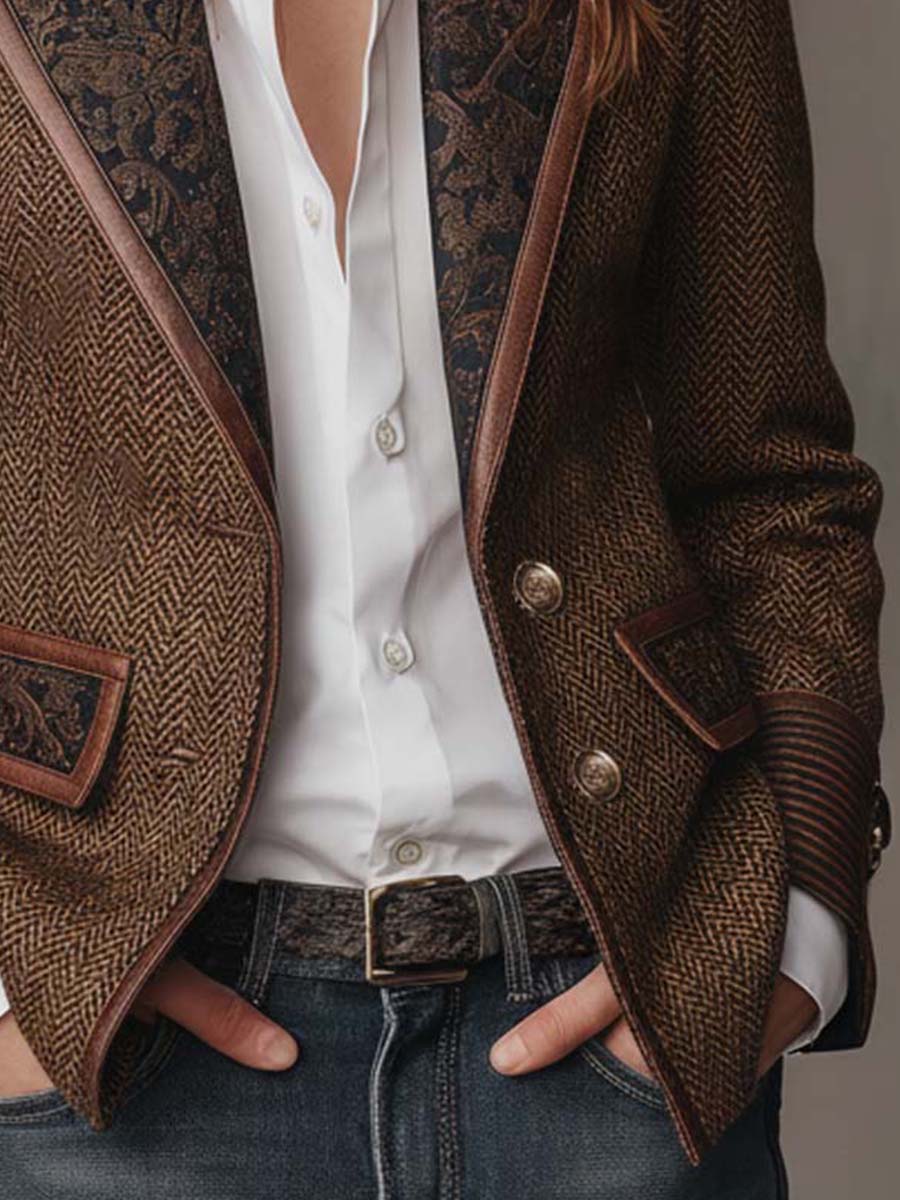 Astrid | Blazer med sildebensmønster og printdetaljer
