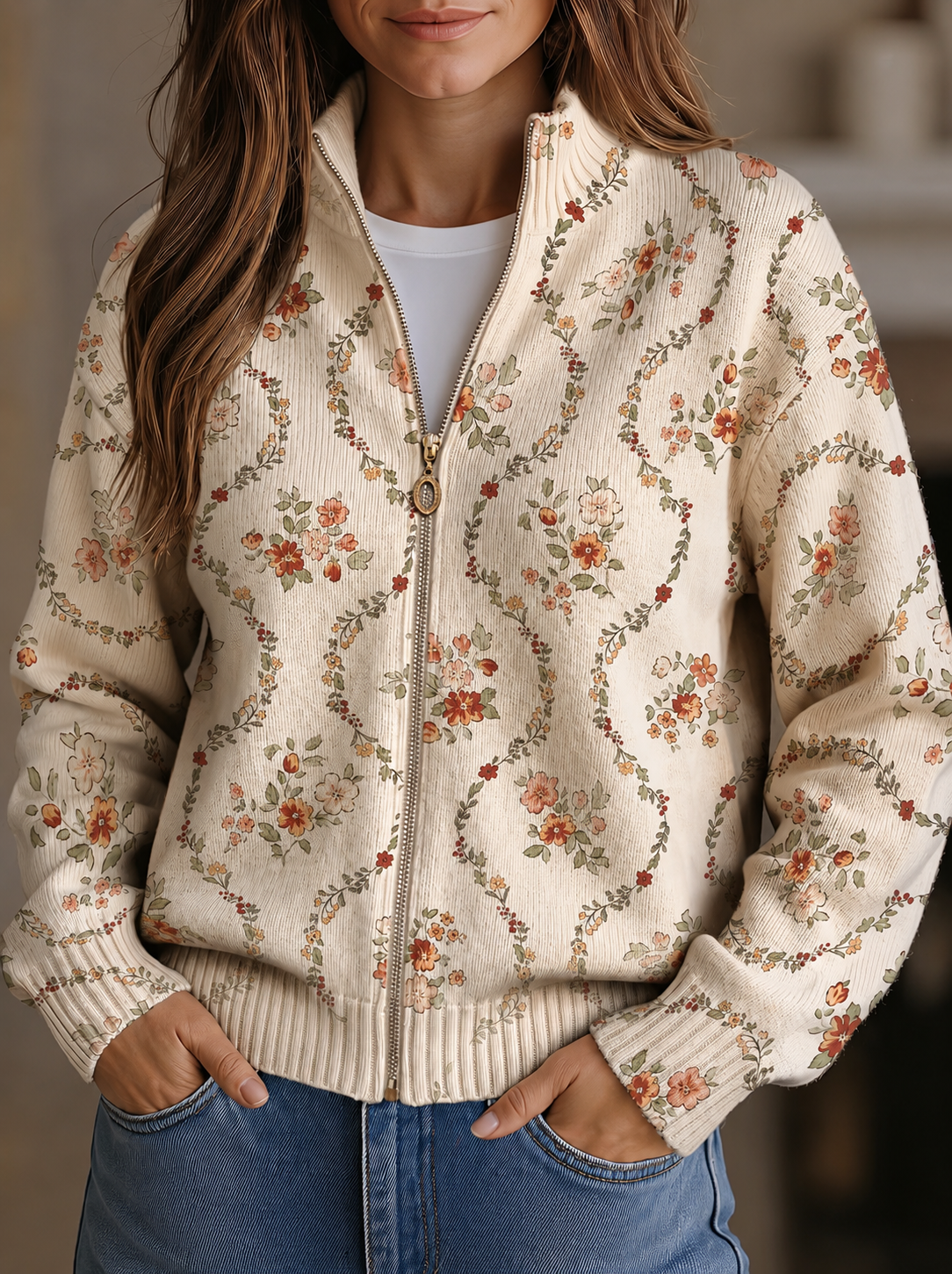 Vivienne | Lynlås-cardigan med blomsterranker