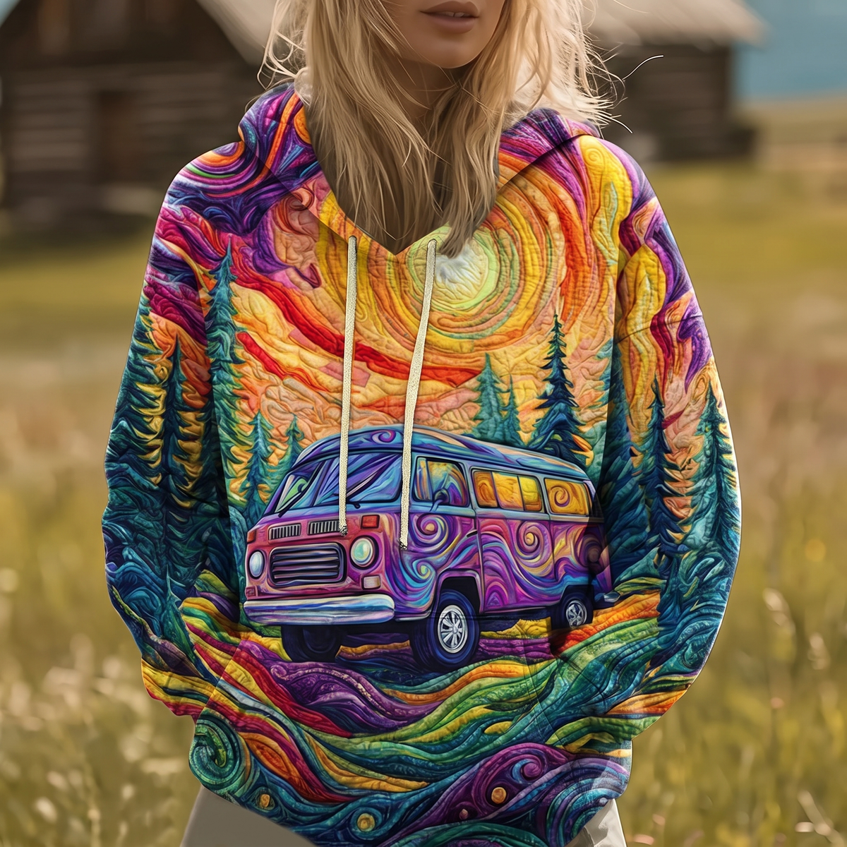 Vaneska | Retroinspireret hættetrøje med solstråleprint