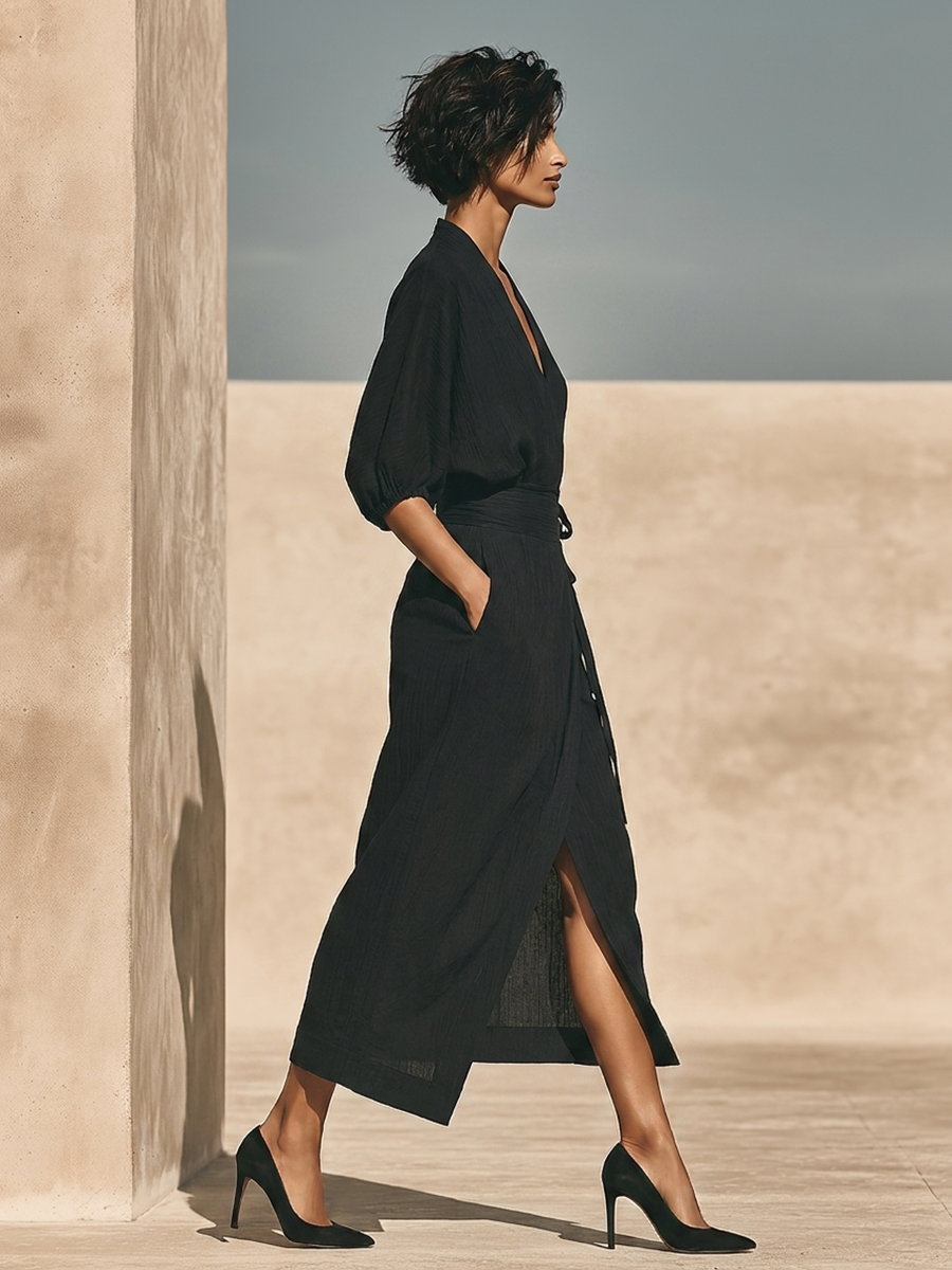 Camilla | Stilrent linnedlook top- og nederdelssæt