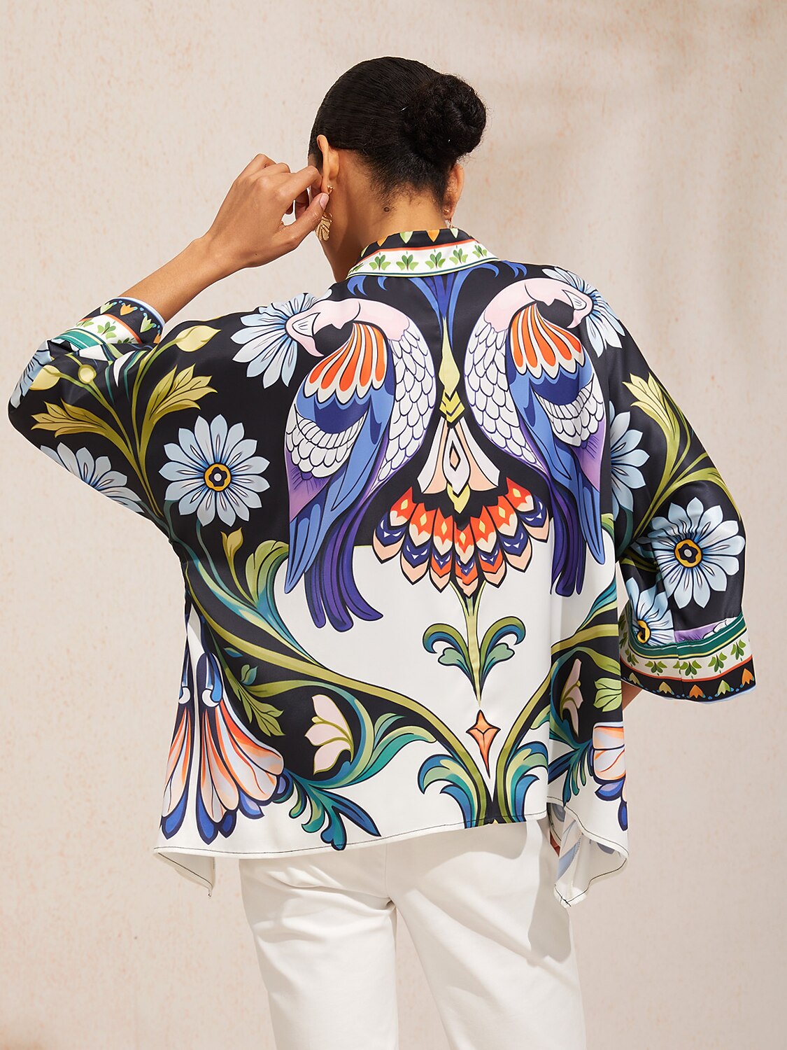 Bird Flower silkeblød satinbluse