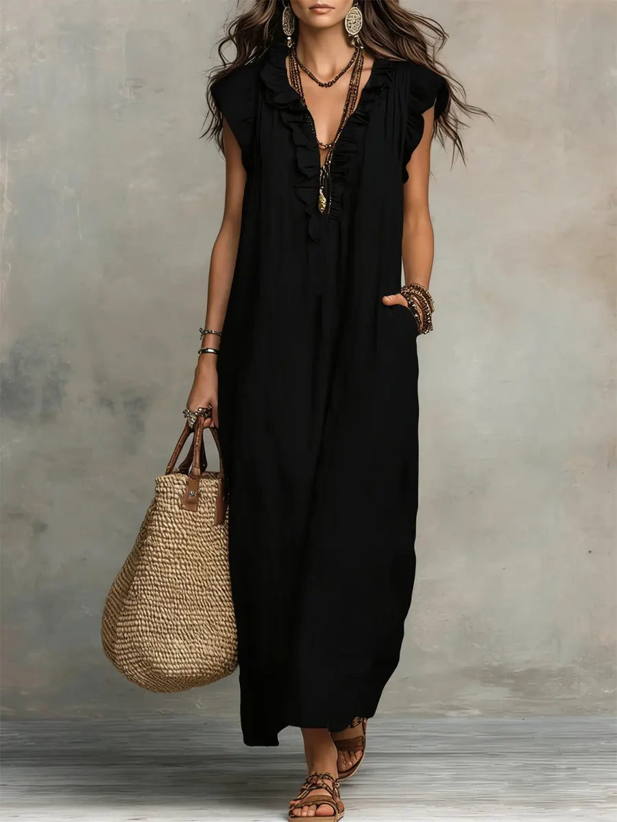 Sienna | Boho-maxikjole med flæsedetaljer