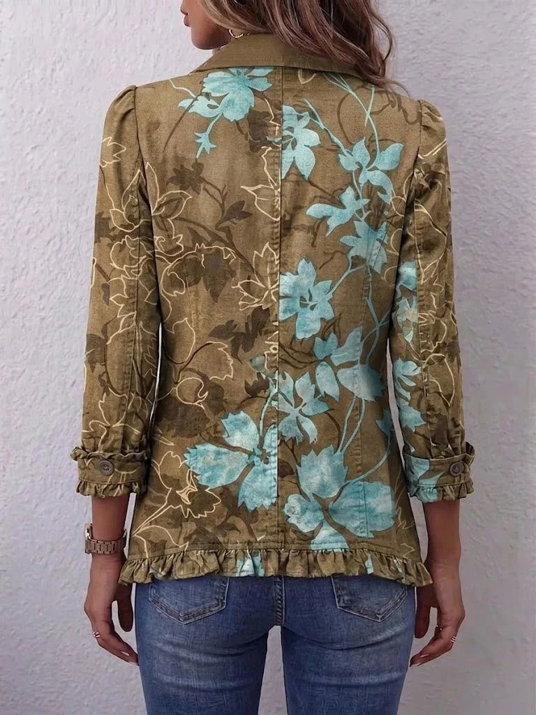 Sundara | Boho-vintage flæsejakke med floralt farveforløb