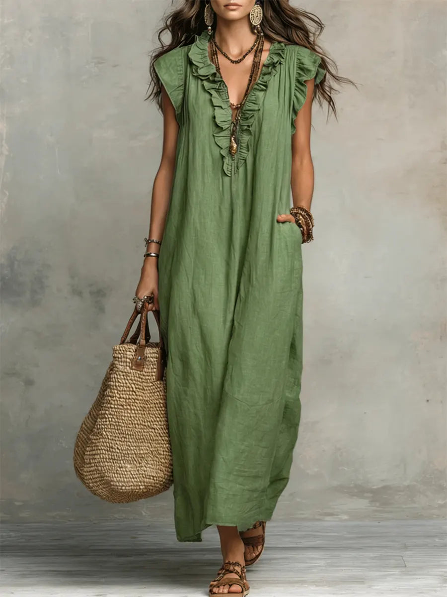 Sienna | Boho-maxikjole med flæsedetaljer