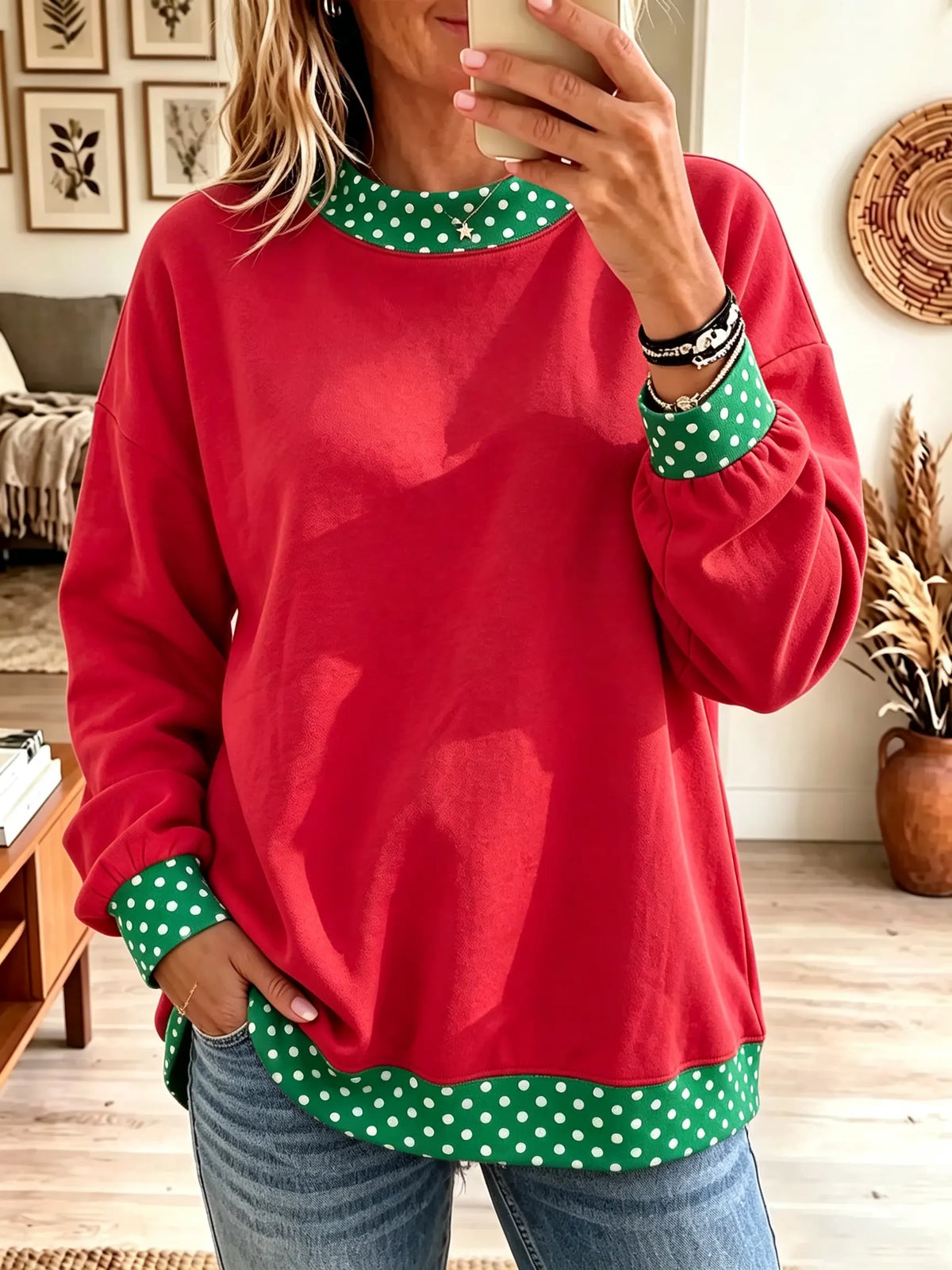 Maja | Sweatshirt med prikkede kontrastkanter