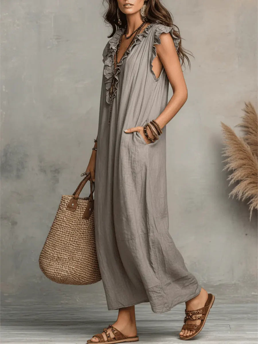 Sienna | Boho-maxikjole med flæsedetaljer
