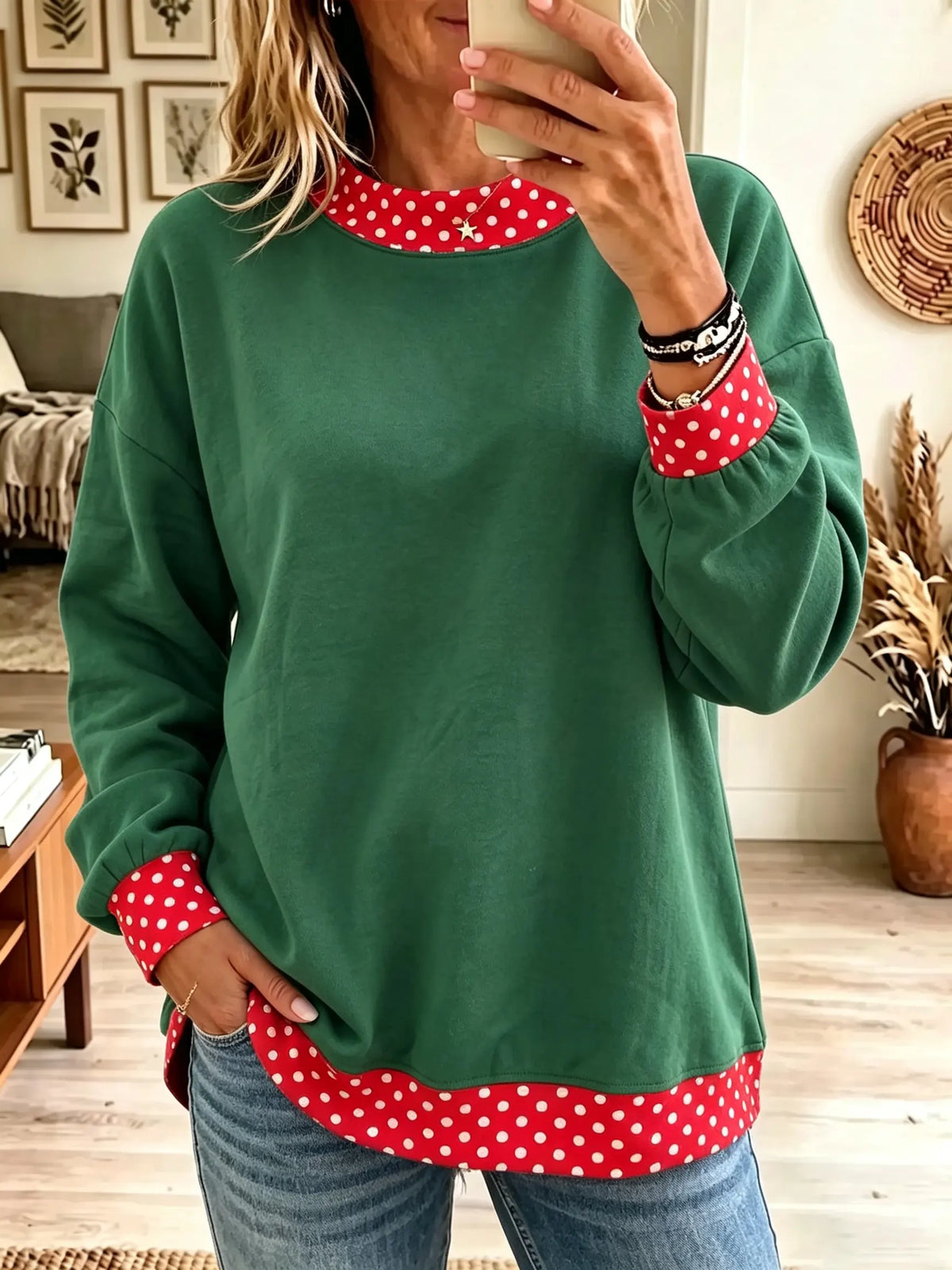 Maja | Sweatshirt med prikkede kontrastkanter