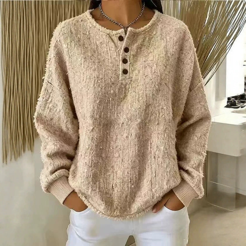 Tilde | Tekstureret henley-sweatshirt i chunky strik