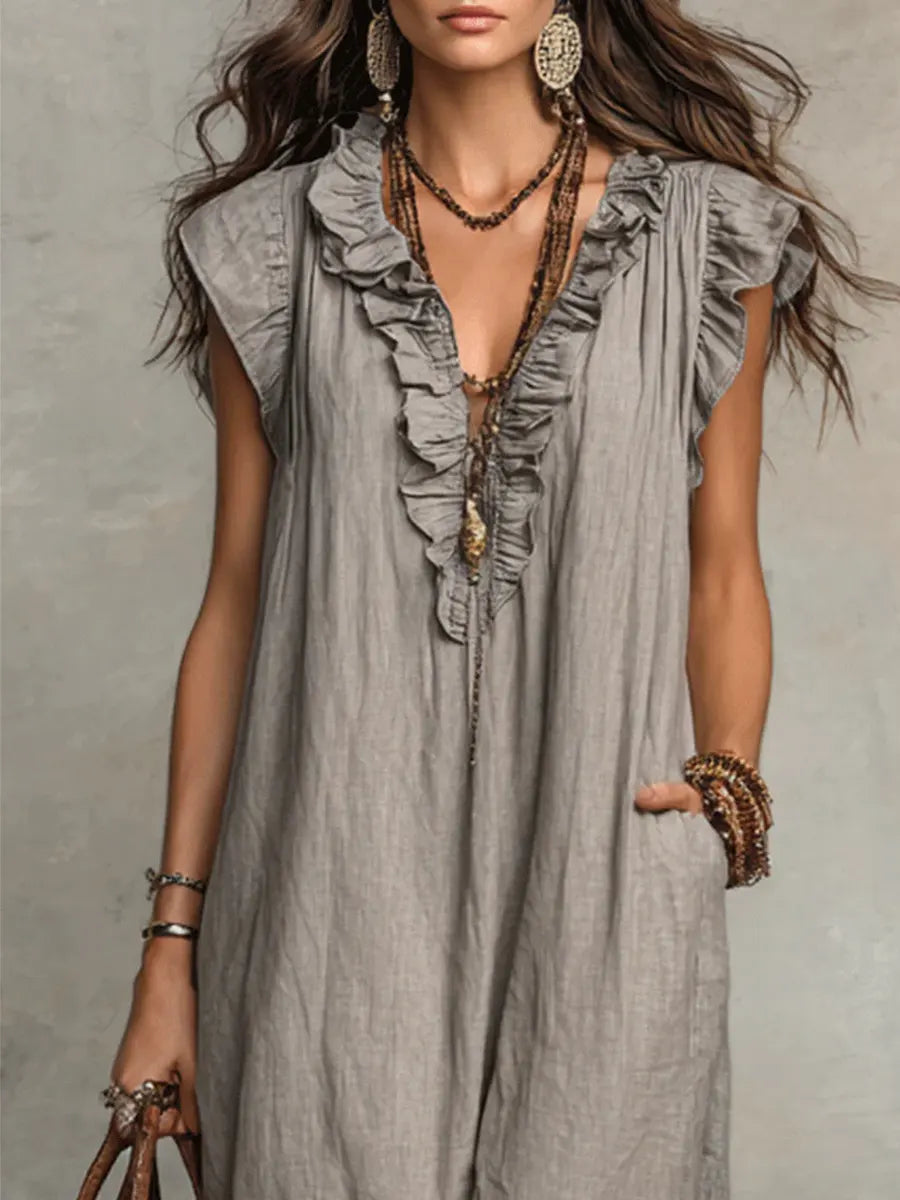 Sienna | Boho-maxikjole med flæsedetaljer