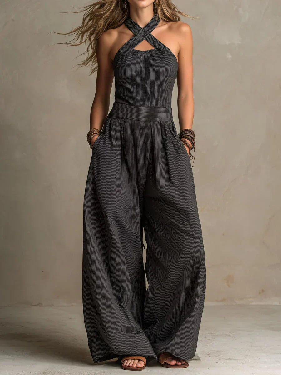 Signe | Jumpsuit med krydset hals og brede ben